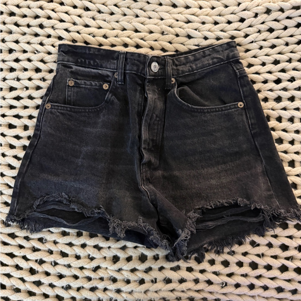 Zara Black Frayed Denim Shorts